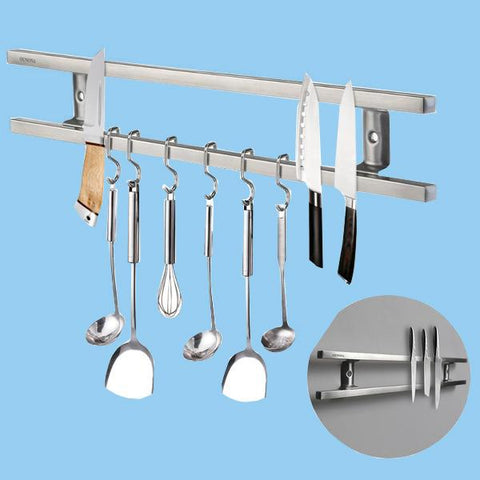 Stainless Steel Magnetic Knife Holder Double Bar Easy Storage Knife Rack Strip for Kitchen Utensil Tool Hook